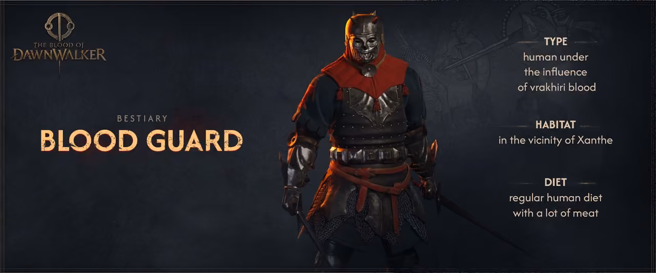 Blood Guard in dark armor and a sealed mask