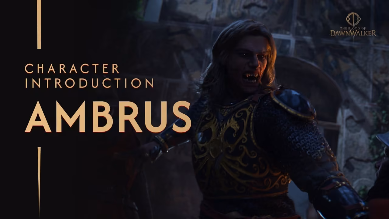 Ambrus in polished armor with carefully styled hair